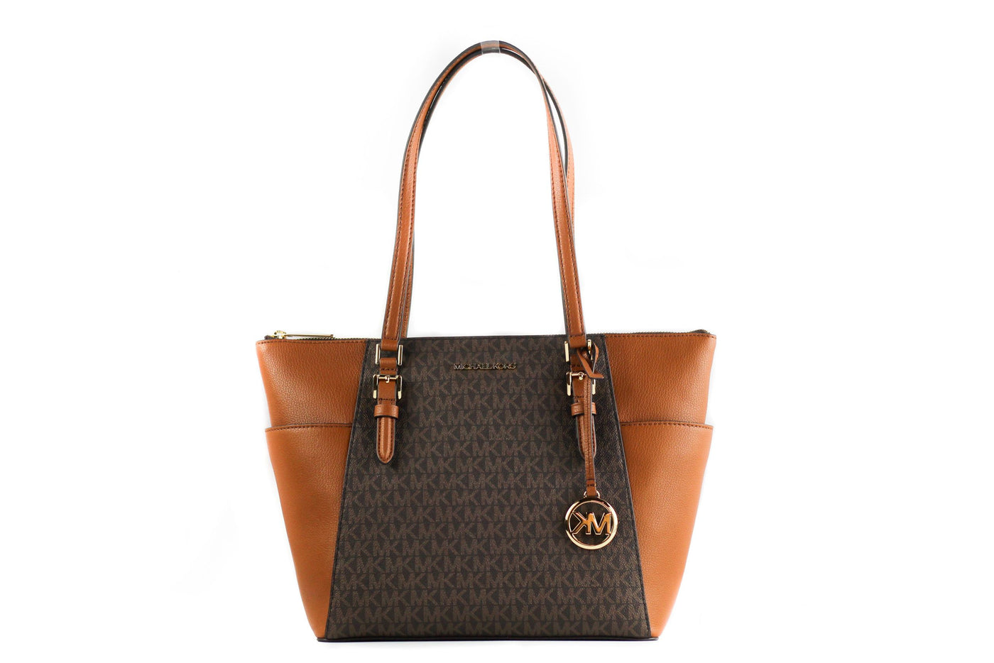 Sac fourre-tout Michael Kors Charlotte Signature en cuir avec fermeture éclair sur le dessus (marron)