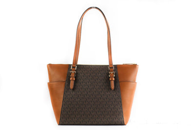 Sac fourre-tout Michael Kors Charlotte Signature en cuir avec fermeture éclair sur le dessus (marron)