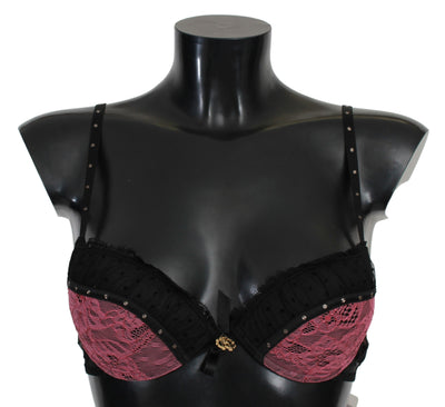 Soutien-gorge push-up en dentelle noire et rose Roberto Cavalli