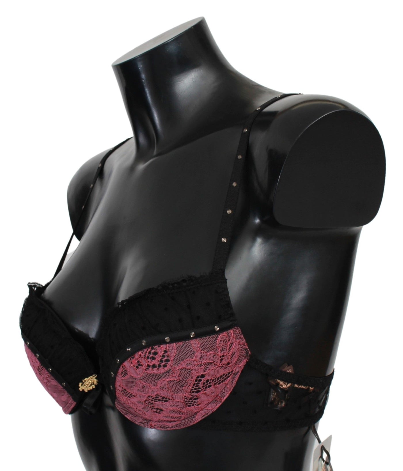 Soutien-gorge push-up en dentelle noire et rose Roberto Cavalli