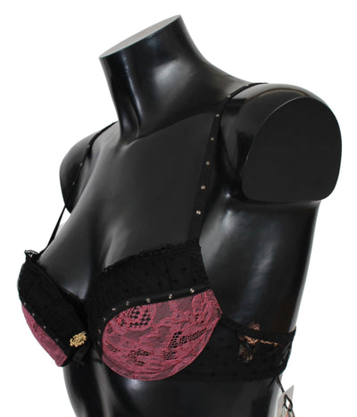 Soutien-gorge push-up en dentelle noire et rose Roberto Cavalli