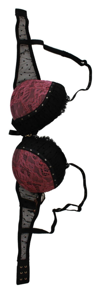 Soutien-gorge push-up en dentelle noire et rose Roberto Cavalli