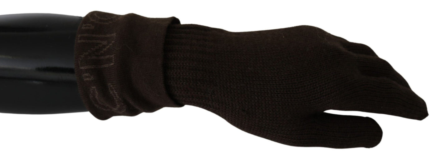 Gants en laine tricotée marron Costume National, taille unique, longueur poignet