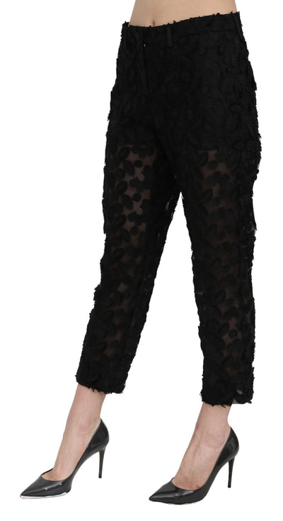 Dolce &amp; Gabbana Zwarte Kanten Rechte Cropped Hoge Taille Broek