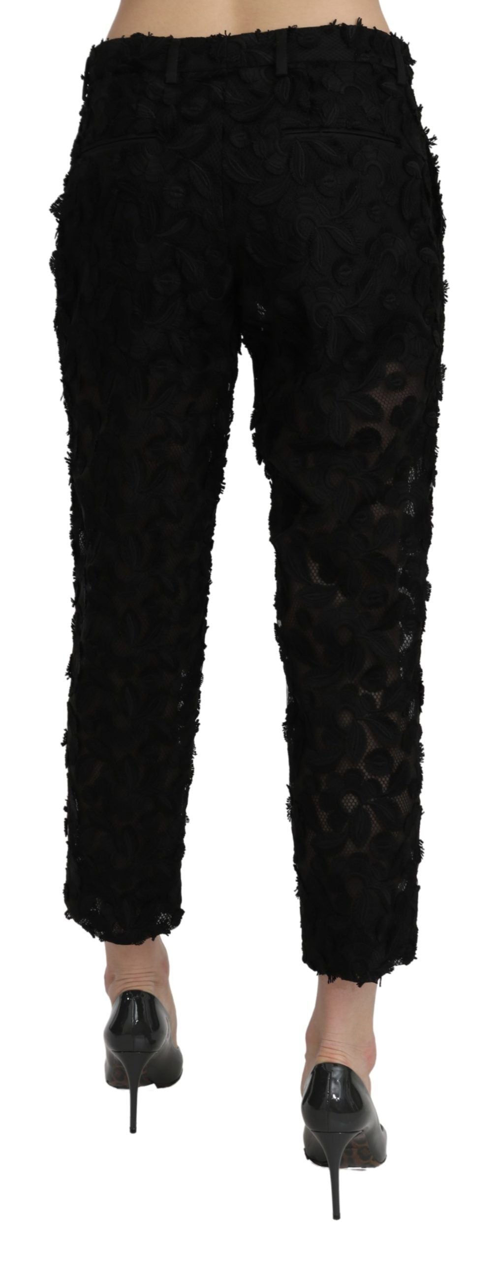 Dolce &amp; Gabbana Zwarte Kanten Rechte Cropped Hoge Taille Broek