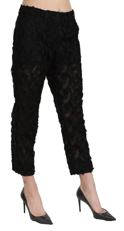 Dolce &amp; Gabbana Zwarte Kanten Rechte Cropped Hoge Taille Broek