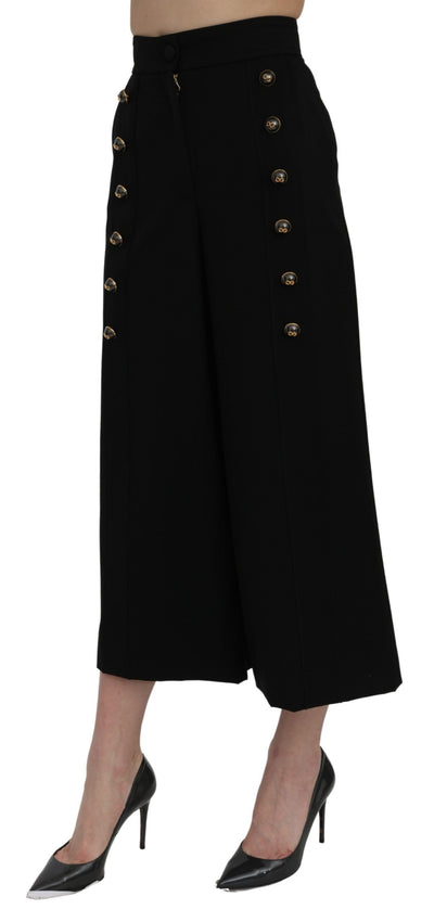 Dolce &amp; Gabbana Zwarte Cropped Broek met Hoge Taille en Wijde Pijpen