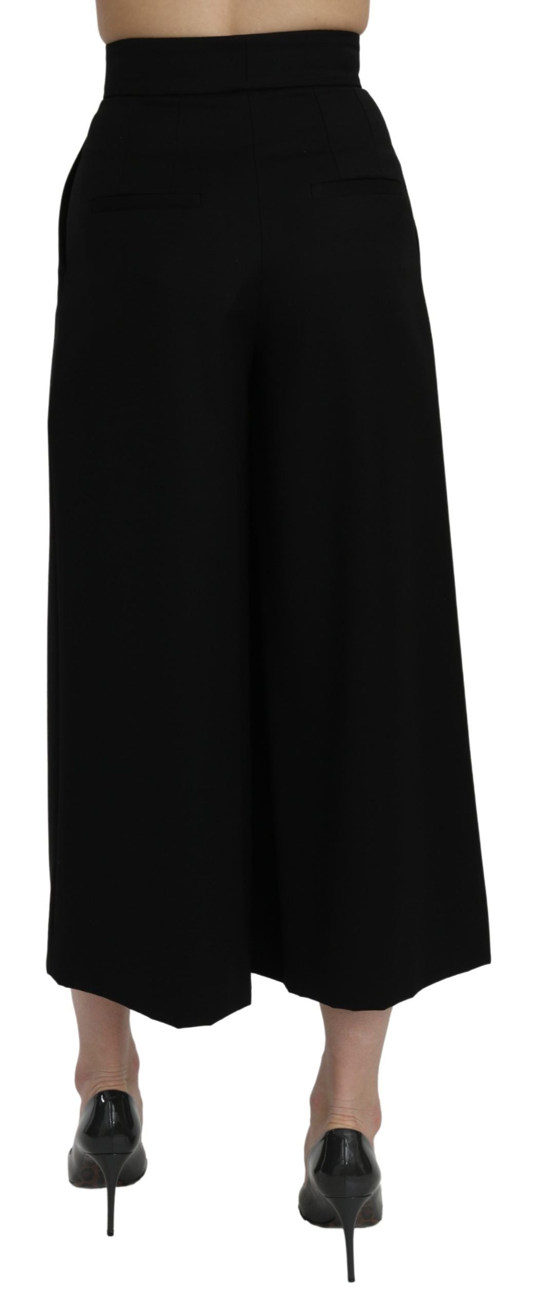Dolce &amp; Gabbana Zwarte Cropped Broek met Hoge Taille en Wijde Pijpen