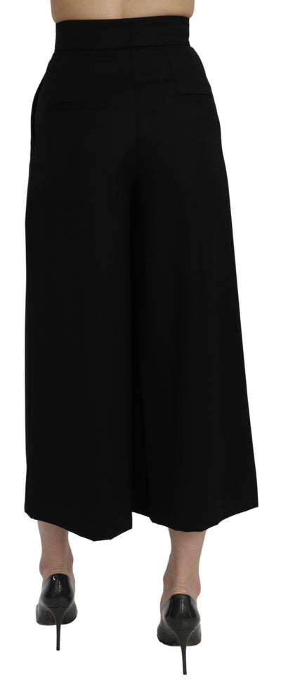Dolce &amp; Gabbana Zwarte Cropped Broek met Hoge Taille en Wijde Pijpen