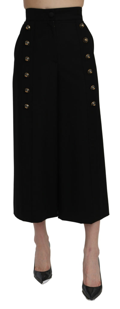 Dolce &amp; Gabbana Zwarte Cropped Broek met Hoge Taille en Wijde Pijpen