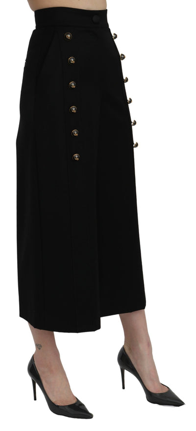 Dolce &amp; Gabbana Zwarte Cropped Broek met Hoge Taille en Wijde Pijpen