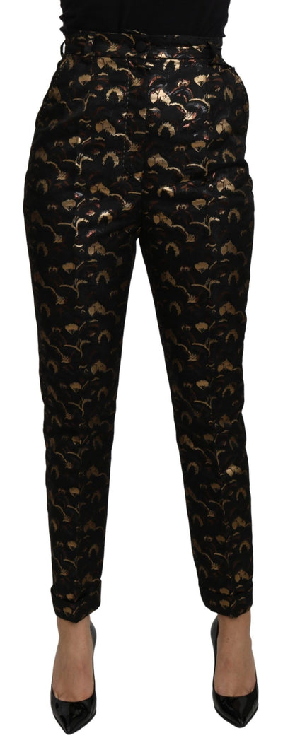 Dolce &amp; Gabbana Zwarte Goudkleurige Brokaat Hoge Taille Broek