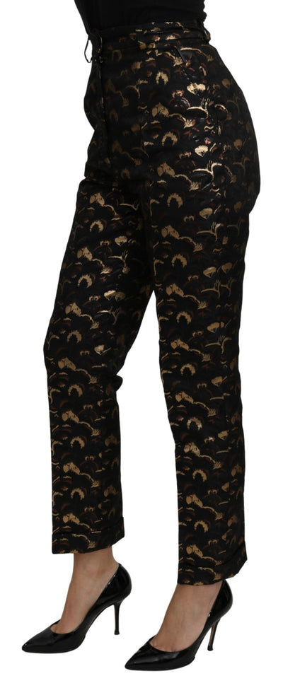 Dolce &amp; Gabbana Zwarte Goudkleurige Brokaat Hoge Taille Broek