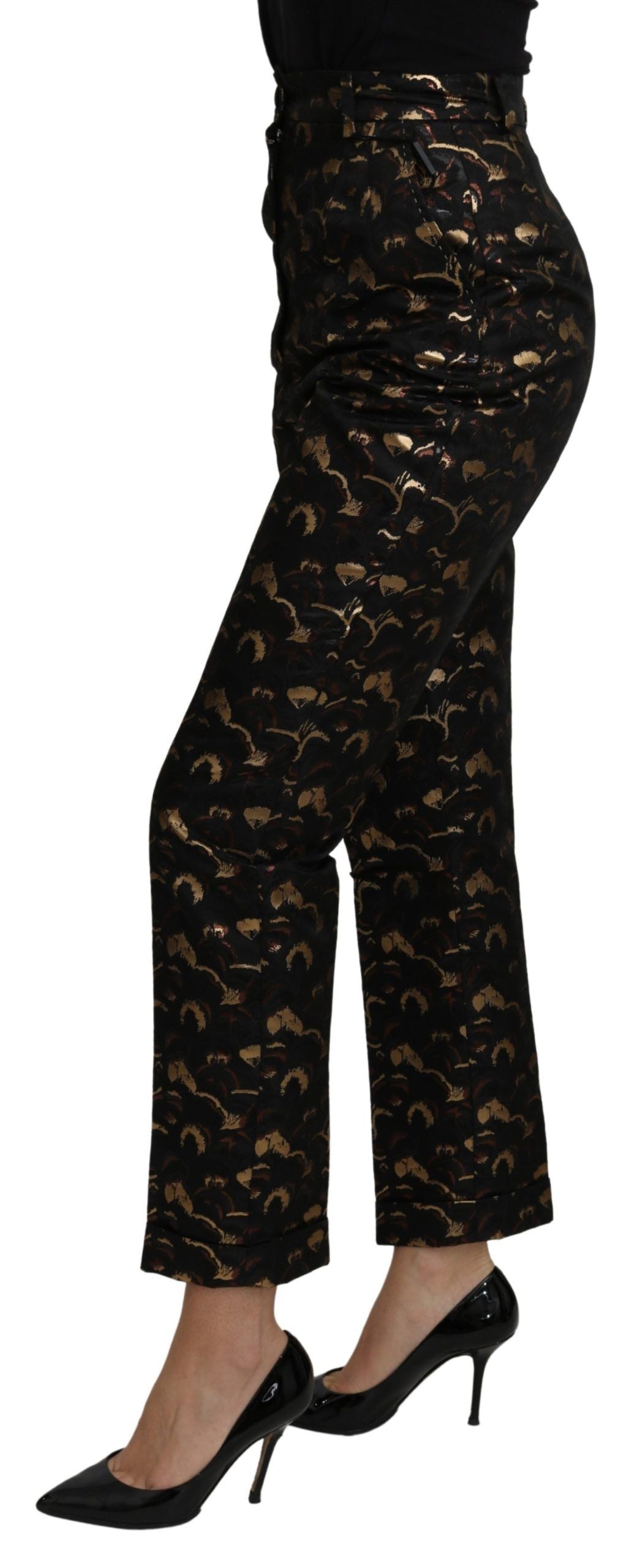 Dolce &amp; Gabbana Zwarte Goudkleurige Brokaat Hoge Taille Broek