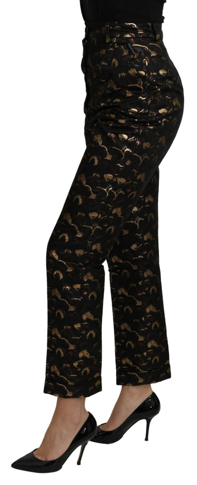 Dolce &amp; Gabbana Zwarte Goudkleurige Brokaat Hoge Taille Broek