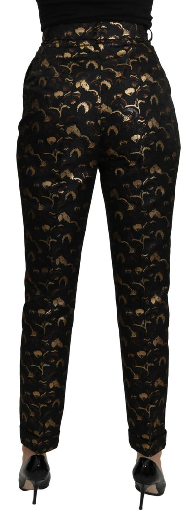 Dolce &amp; Gabbana Zwarte Goudkleurige Brokaat Hoge Taille Broek