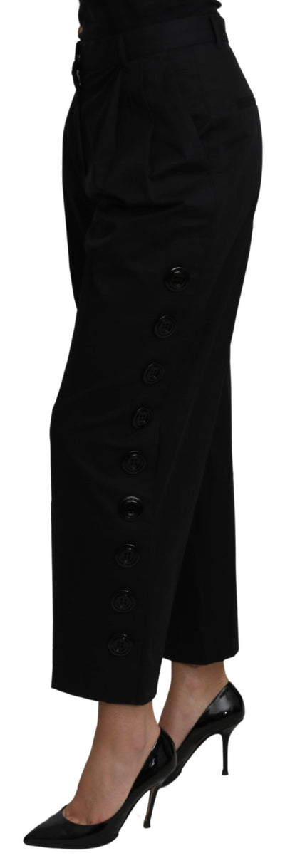 Dolce &amp; Gabbana Zwarte Hoge Taille Cropped Katoenen Stretch Broek