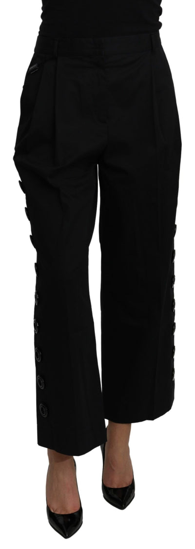 Dolce &amp; Gabbana Zwarte Hoge Taille Cropped Katoenen Stretch Broek