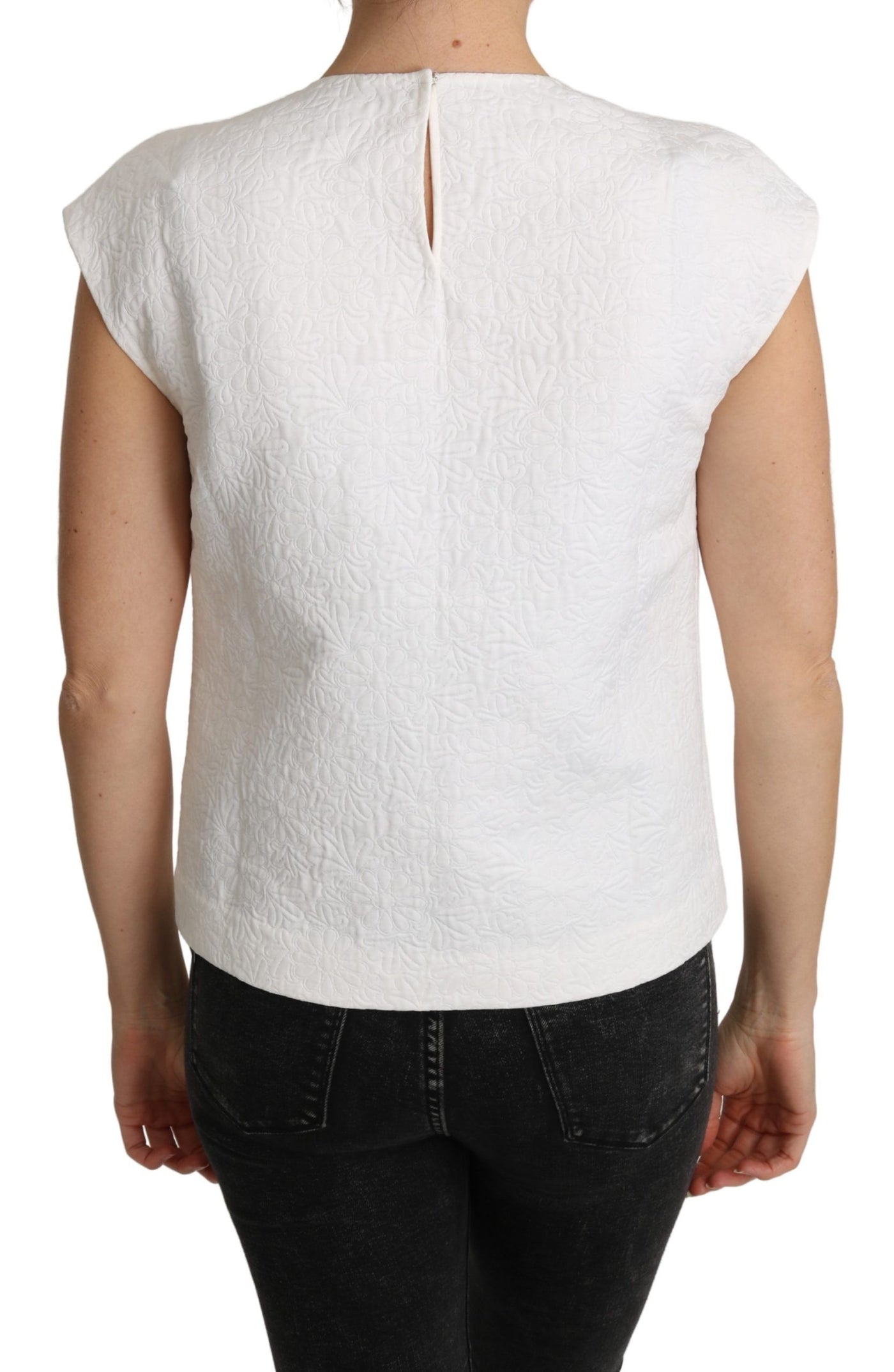 Dolce &amp; Gabbana Witte Bloemenbrokaat Blouse Katoenen Top