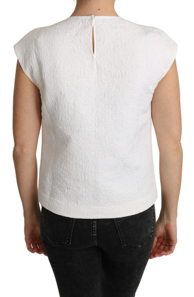 Dolce &amp; Gabbana Witte Bloemenbrokaat Blouse Katoenen Top