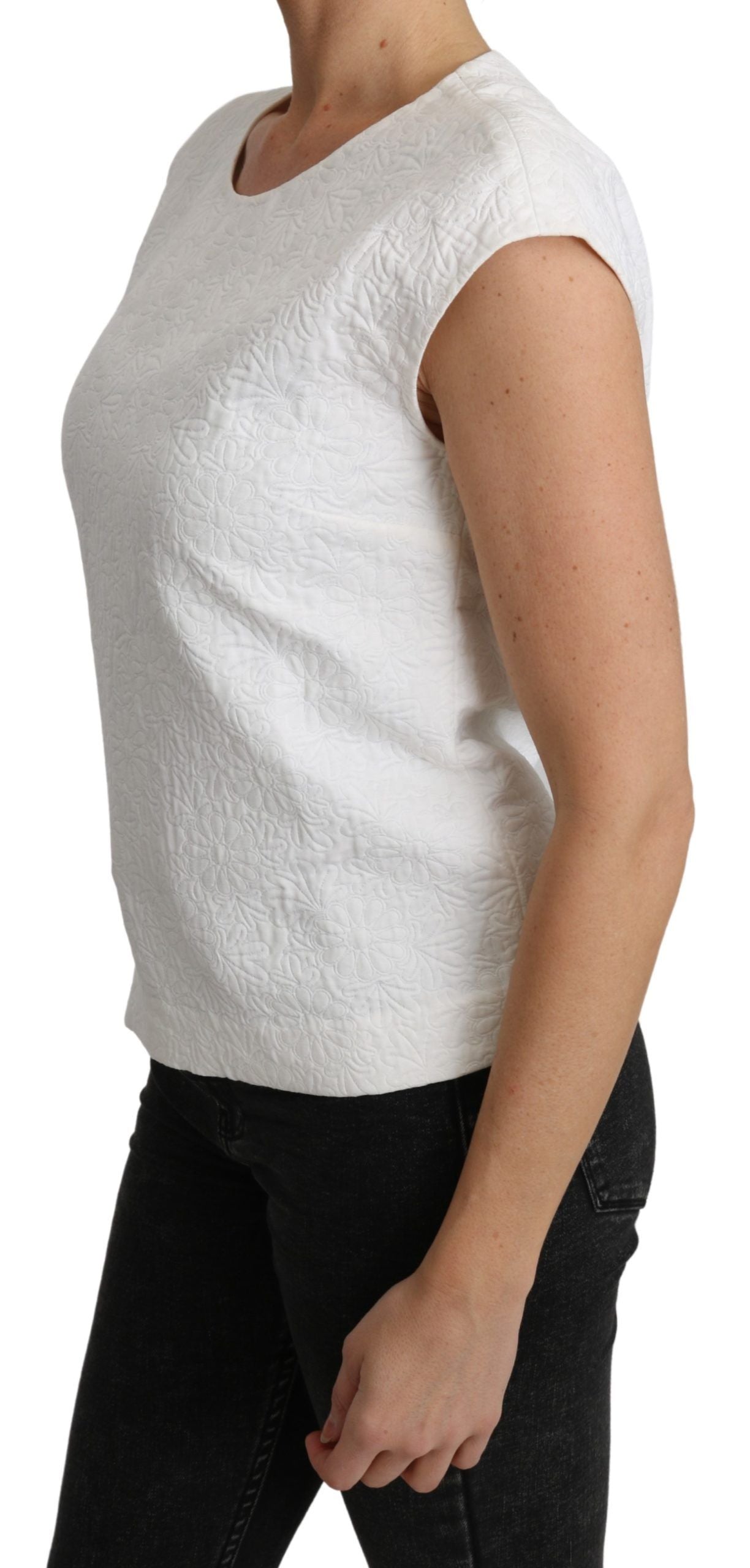 Dolce &amp; Gabbana Witte Bloemenbrokaat Blouse Katoenen Top