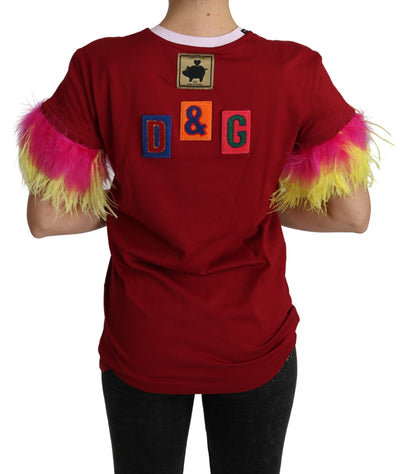 T-shirt Dolce &amp; Gabbana à manches en plumes et imprimé cochon rouge