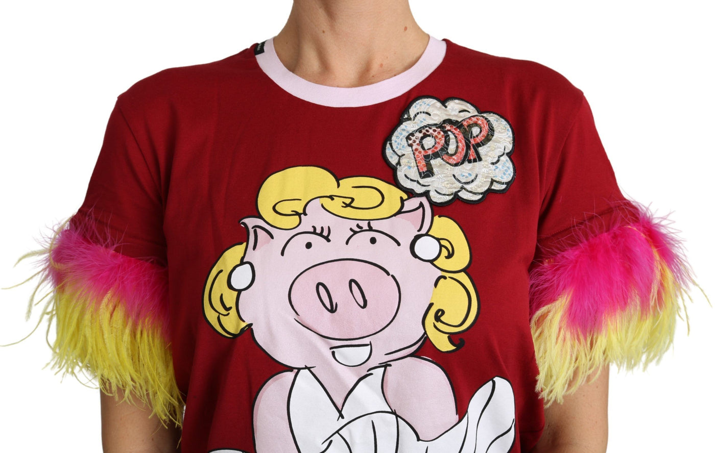 T-shirt Dolce &amp; Gabbana à manches en plumes et imprimé cochon rouge