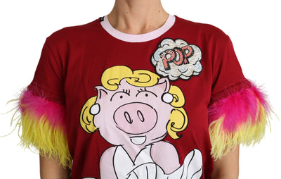 T-shirt Dolce &amp; Gabbana à manches en plumes et imprimé cochon rouge