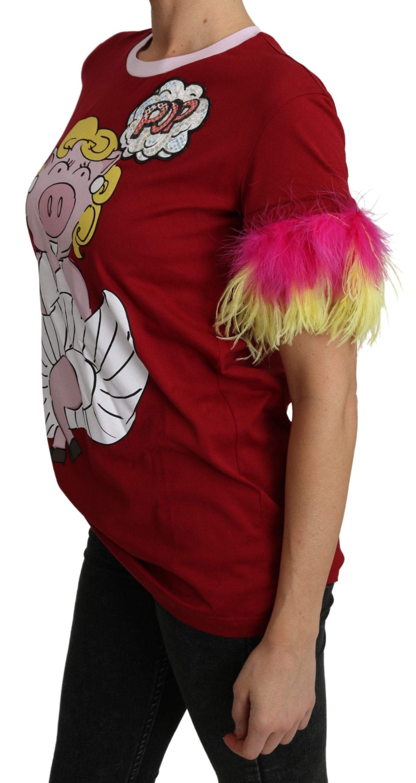 T-shirt Dolce &amp; Gabbana à manches en plumes et imprimé cochon rouge