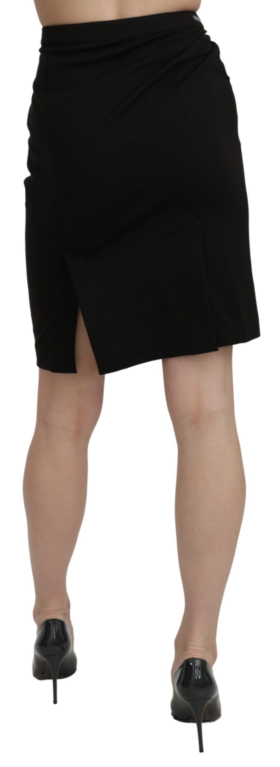Jupe crayon noire taille haute, longueur genou, GF Ferre