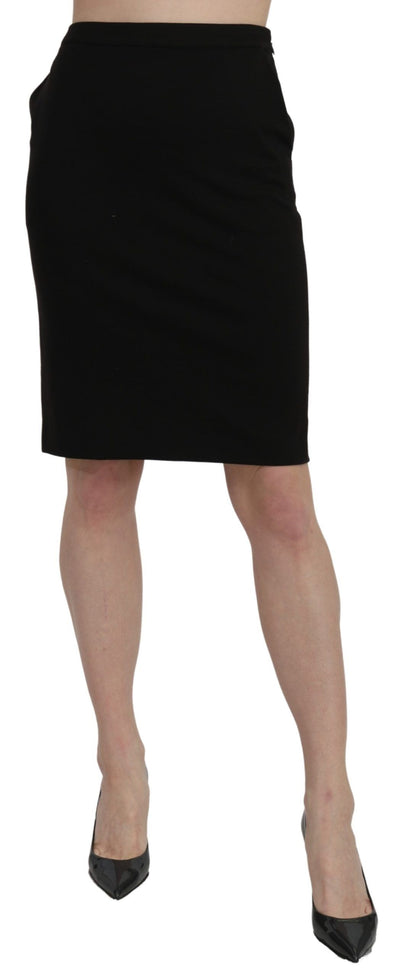 Jupe crayon noire taille haute, longueur genou, GF Ferre