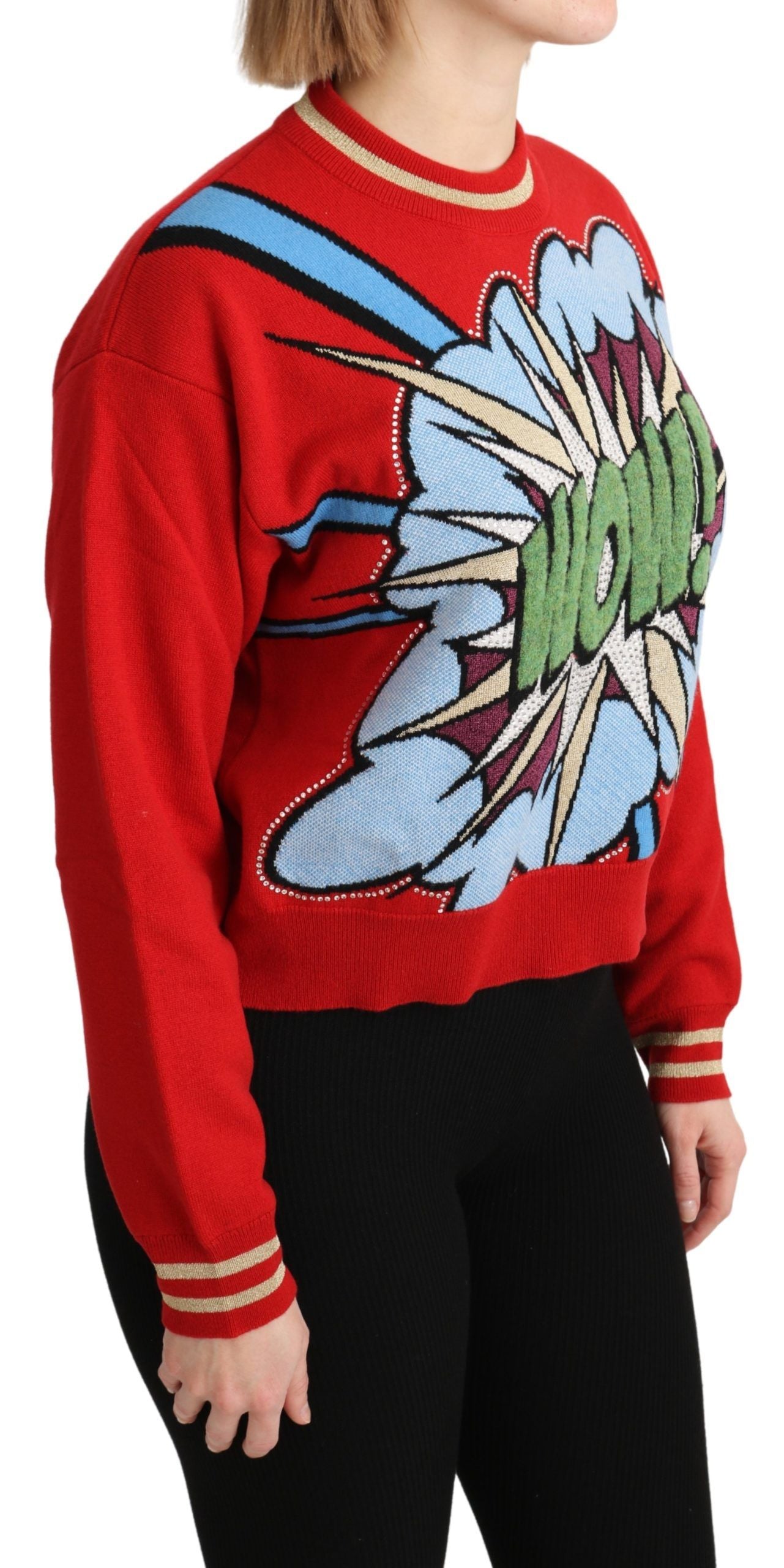 Pull Dolce &amp; Gabbana en cachemire rouge tricoté avec motif dessin animé