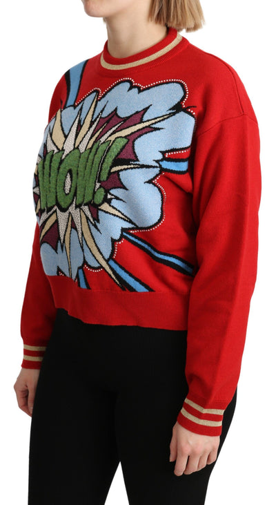 Pull Dolce &amp; Gabbana en cachemire rouge tricoté avec motif dessin animé
