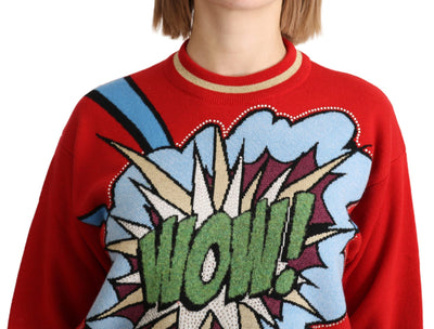 Pull Dolce &amp; Gabbana en cachemire rouge tricoté avec motif dessin animé