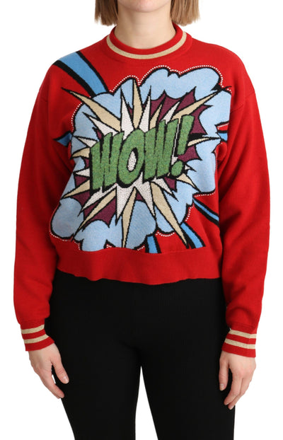 Pull Dolce &amp; Gabbana en cachemire rouge tricoté avec motif dessin animé
