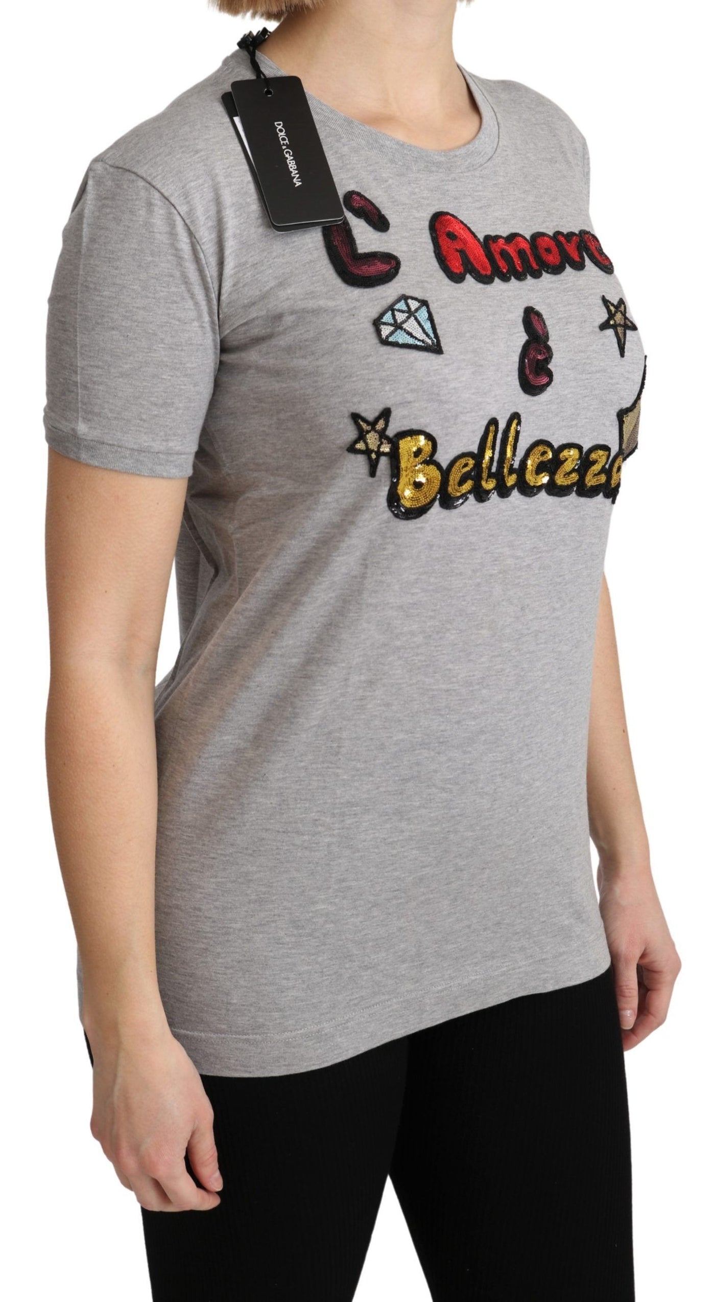 Dolce &amp; Gabbana grijs katoenen Amore e Bellezza top-T-shirt