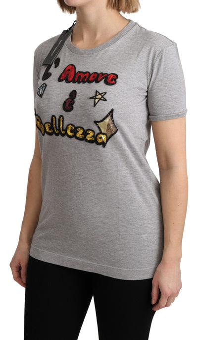 Dolce &amp; Gabbana grijs katoenen Amore e Bellezza top-T-shirt