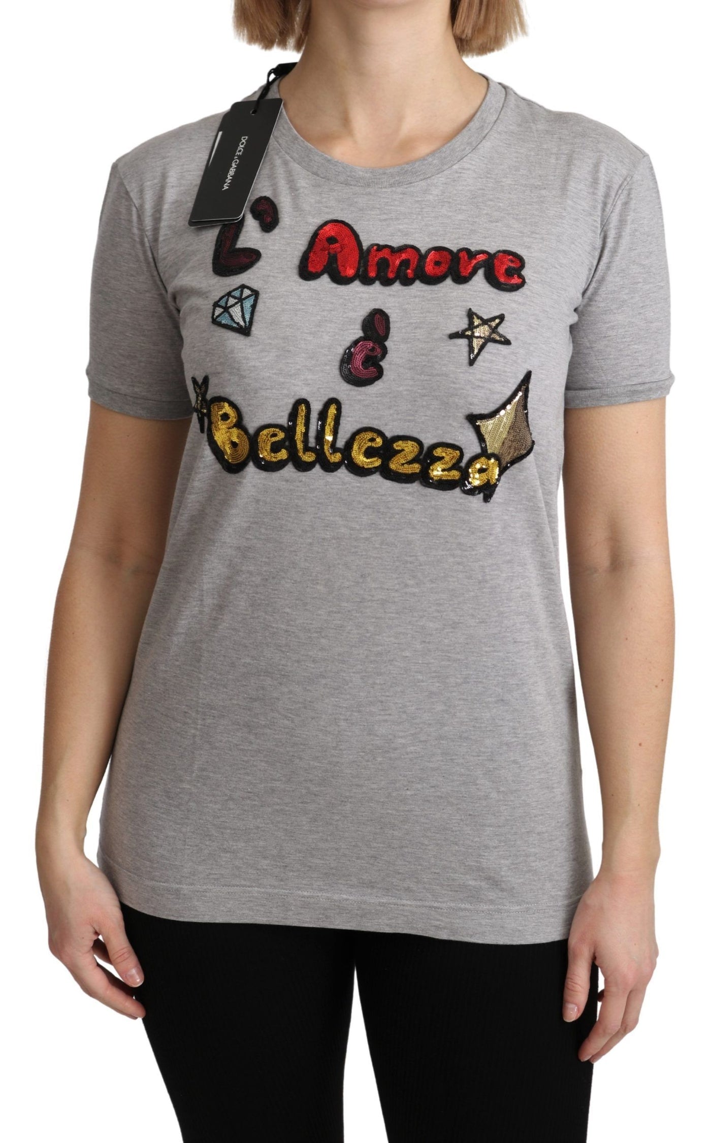Dolce &amp; Gabbana grijs katoenen Amore e Bellezza top-T-shirt