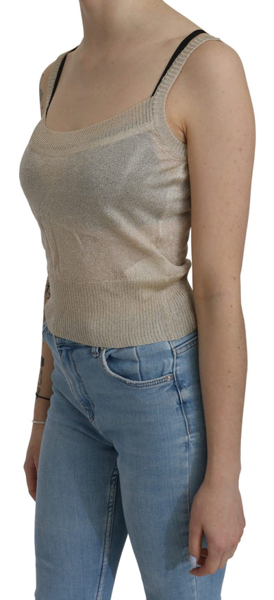 BYBLOS Beige mouwloze tanktop met spaghettibandjes en doorschijnende top