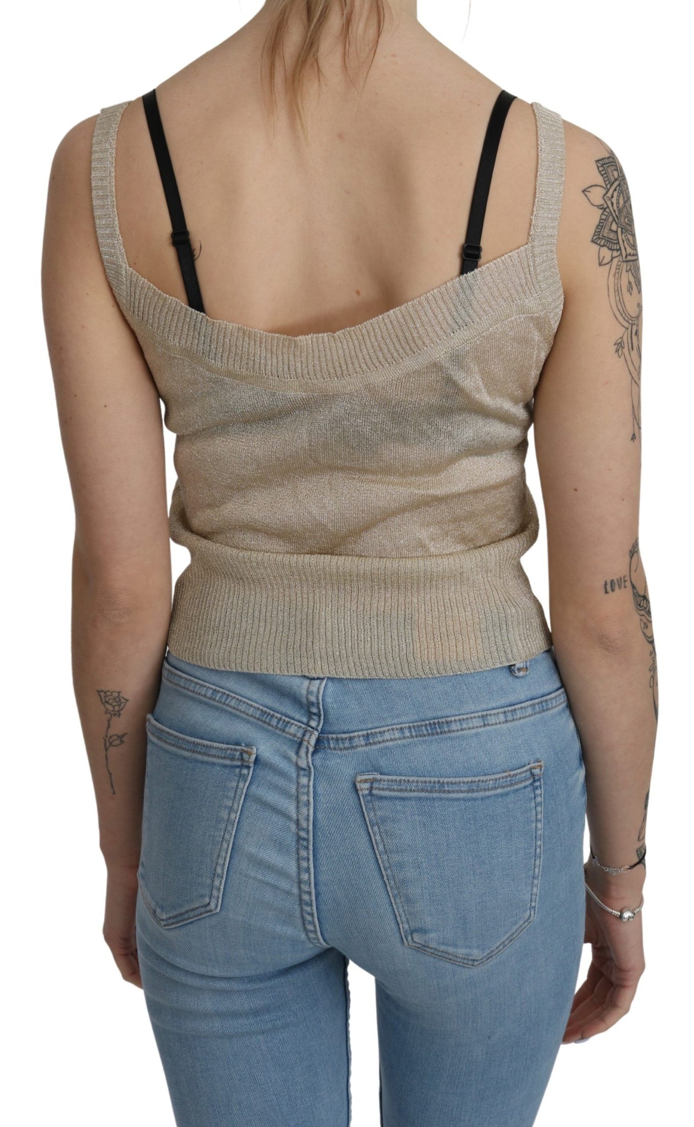 BYBLOS Beige mouwloze tanktop met spaghettibandjes en doorschijnende top