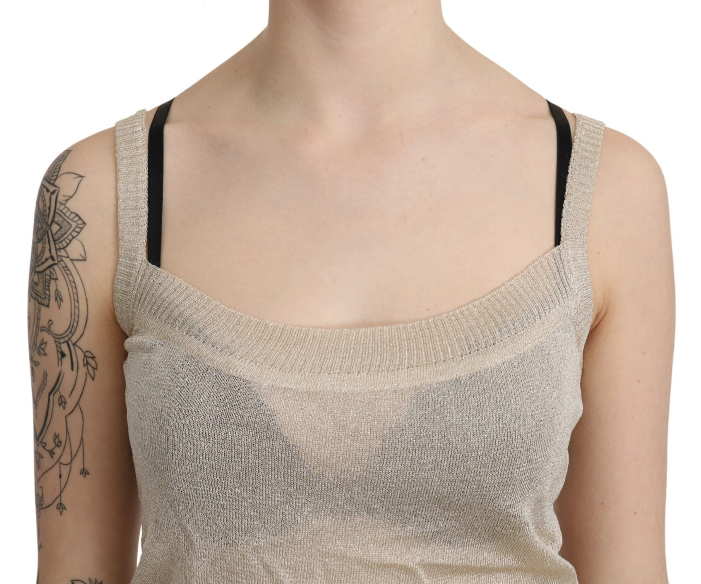BYBLOS Beige mouwloze tanktop met spaghettibandjes en doorschijnende top