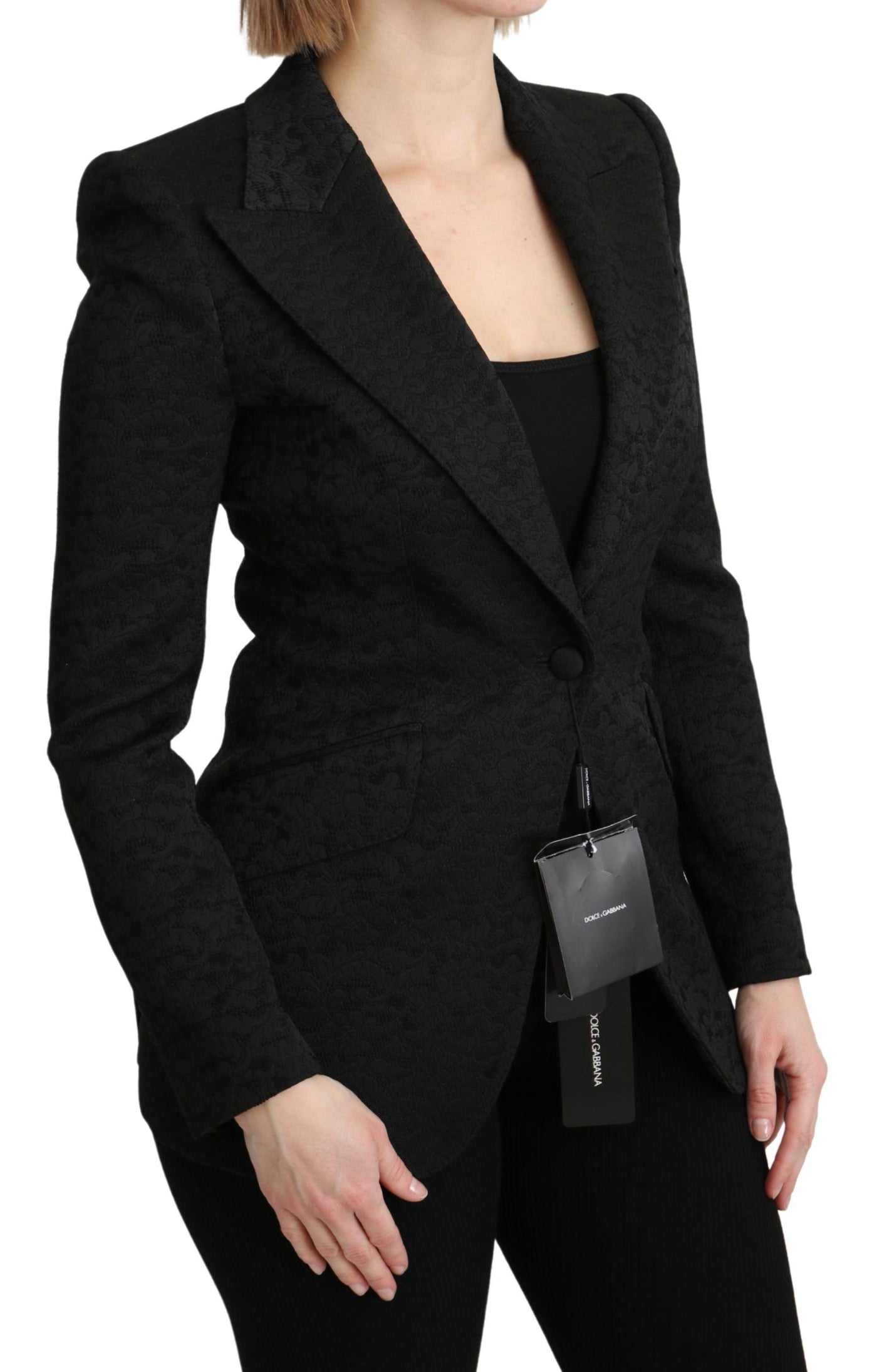 Veste blazer simple boutonnage en brocart noir Dolce &amp; Gabbana