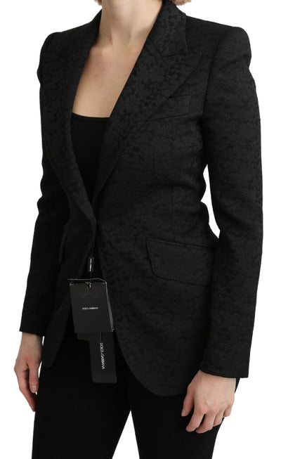 Veste blazer simple boutonnage en brocart noir Dolce &amp; Gabbana