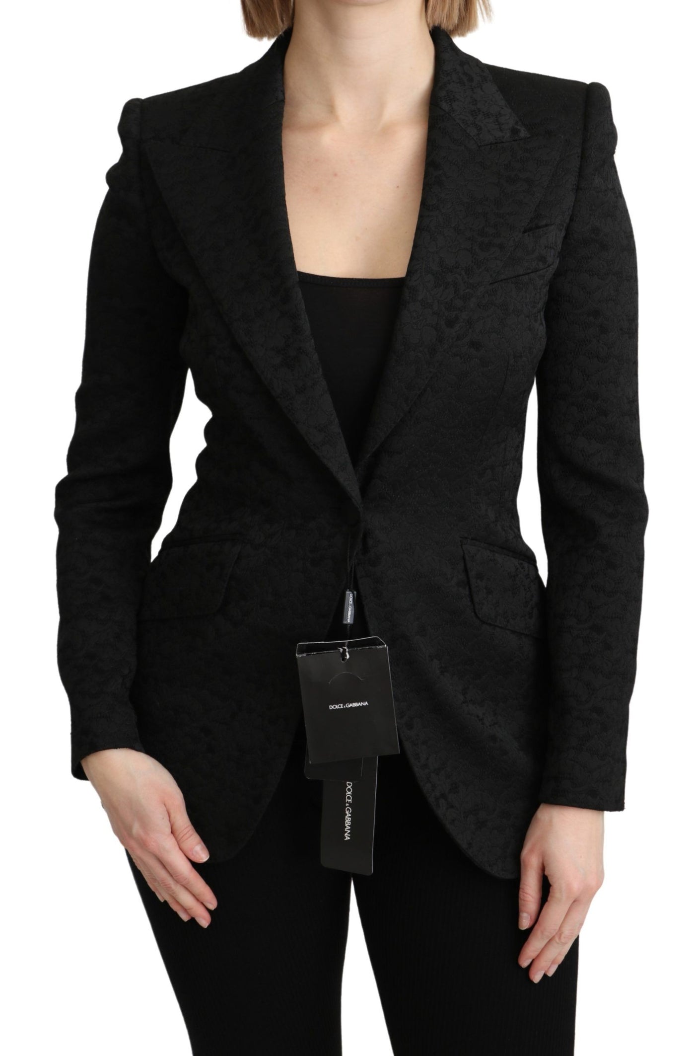 Veste blazer simple boutonnage en brocart noir Dolce &amp; Gabbana