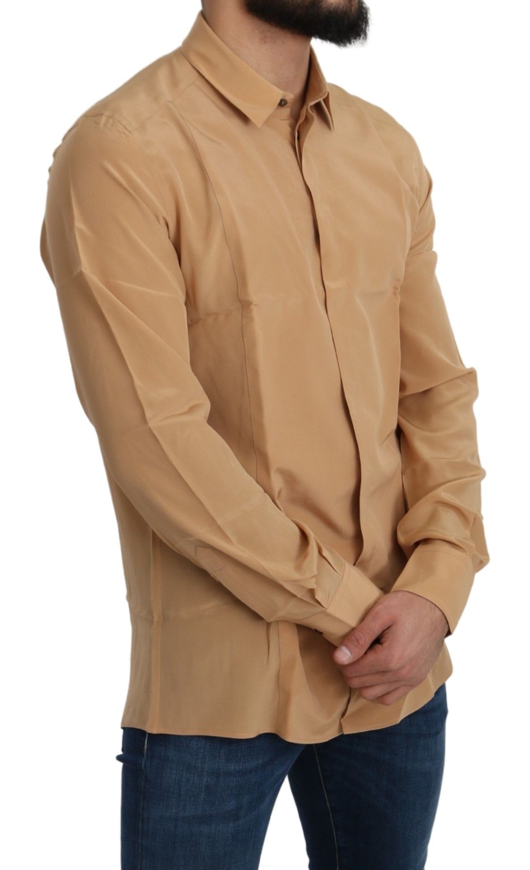 Dolce &amp; Gabbana Geel 100% Zijden GOUD Top Slim Shirt