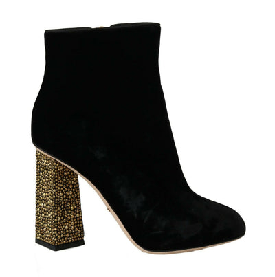 Chaussures à talons carrés en velours noir et cristaux Dolce &amp; Gabbana
