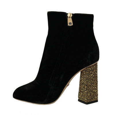 Chaussures à talons carrés en velours noir et cristaux Dolce &amp; Gabbana