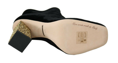 Chaussures à talons carrés en velours noir et cristaux Dolce &amp; Gabbana