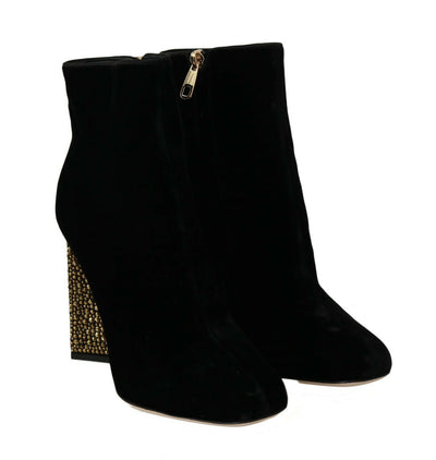 Chaussures à talons carrés en velours noir et cristaux Dolce &amp; Gabbana