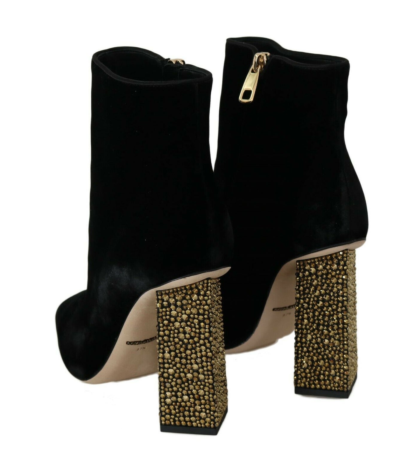 Chaussures à talons carrés en velours noir et cristaux Dolce &amp; Gabbana